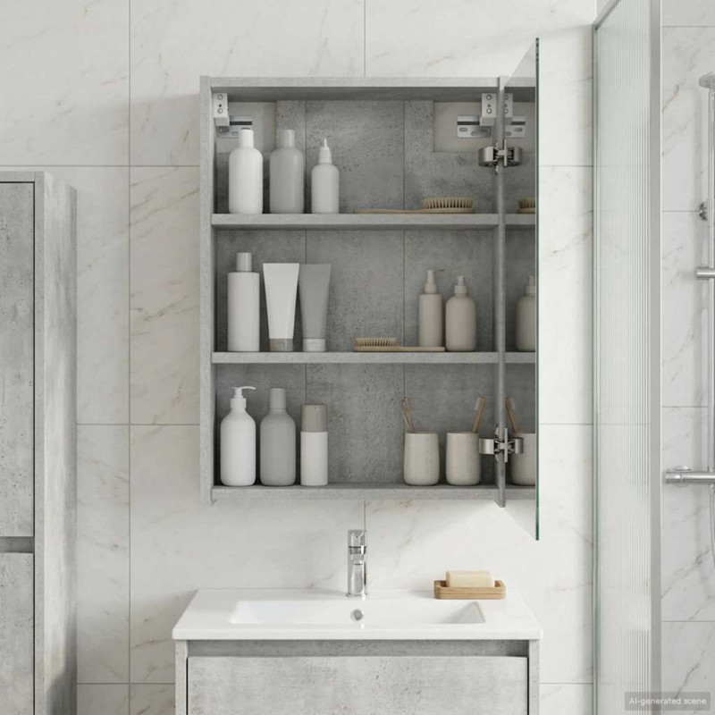 Szafka z lustrem do łazienki Betonowy szary 43 x 16 x 62.5 cm