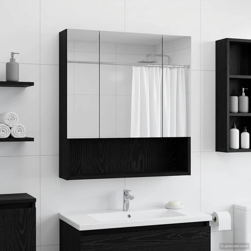 Szafka z lustrem do łazienki Czarny Dąb 60 x 14.5 x 70 cm