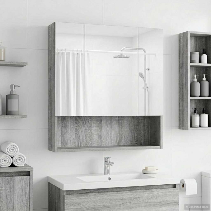 Szafka z lustrem do łazienki Szary Sonoma 60 x 14.5 x 70 cm