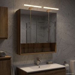 Szafka z lustrem do łazienki Ze LED Lights Dąb rzemieślniczy