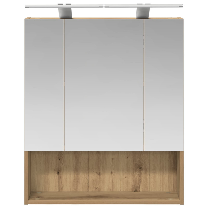 Szafka z lustrem do łazienki Ze LED Lights Dąb rzemieślniczy