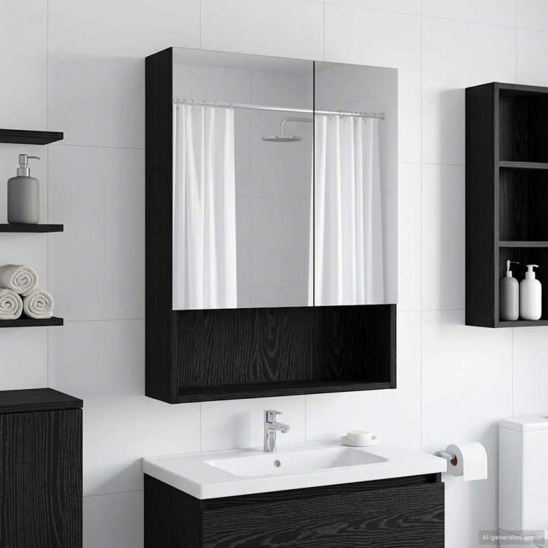 Szafka z lustrem do łazienki Czarny Dąb 50 x 14,5 x 70 cm