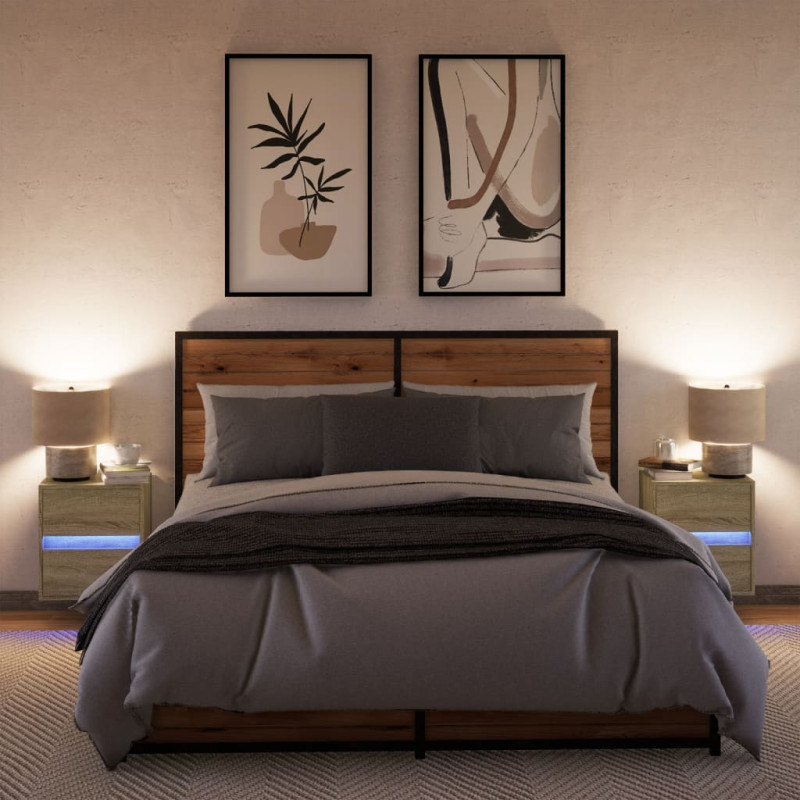 Wiszące szafki nocne z LED, 2 szt., dąb sonoma