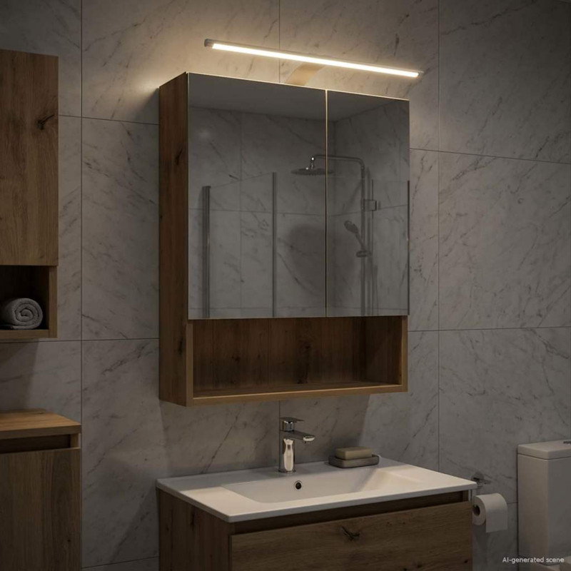 Szafka z lustrem do łazienki Ze LED Lights Dąb rzemieślniczy