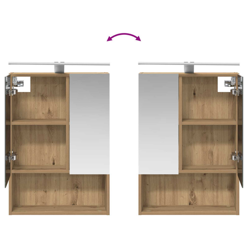 Szafka z lustrem do łazienki Ze LED Lights Dąb rzemieślniczy