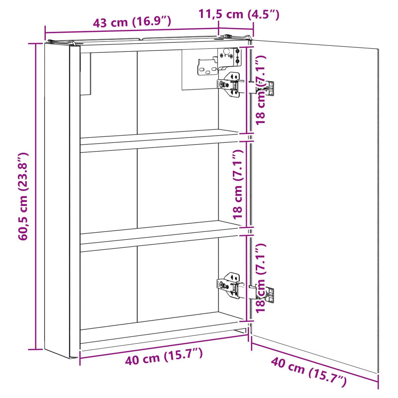 Szafka z lustrem do łazienki Biały 43 x 11,5 x 60,5 cm