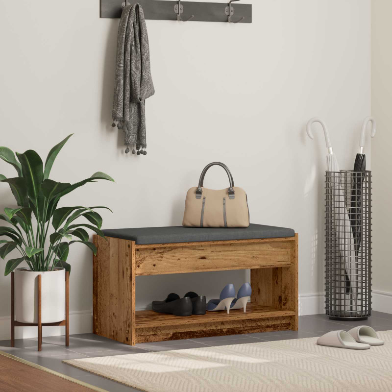 Ławka w przedpokoju z poduszką Stare drewno 83 x 38 x 45 cm