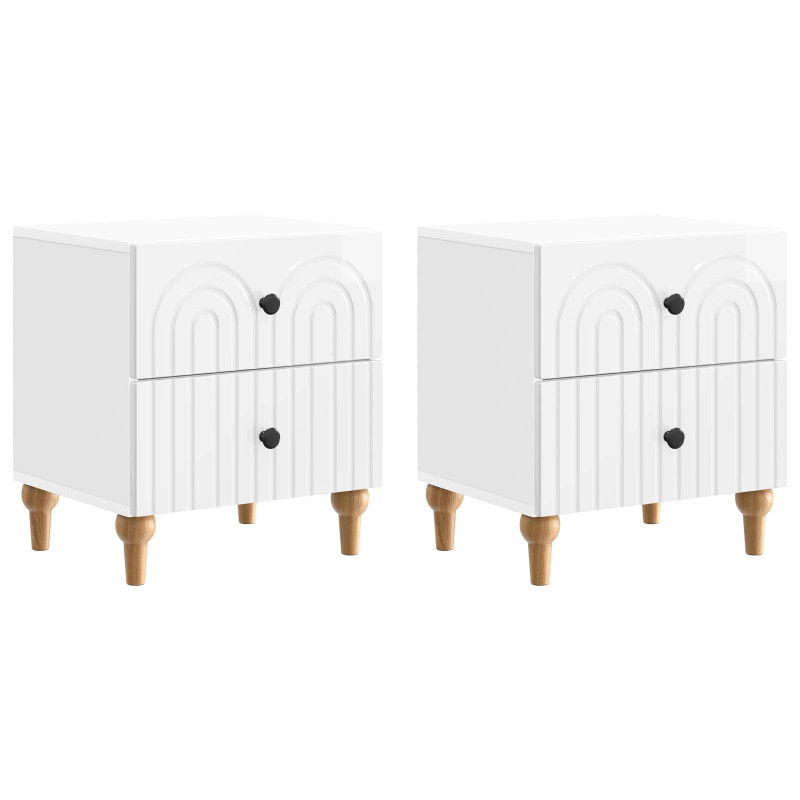 Szafka Nocna 2 pcs Biały wysoki połysk 43 x 34,5 x 48 cm
