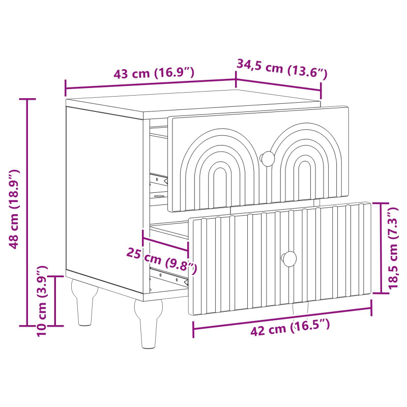 Szafka Nocna z szufladą 2 pcs Stare drewno 43 x 34,5 x 48 cm