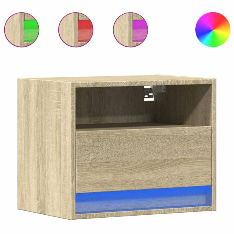 Wiszące szafki nocne z LED, 2 szt., dąb sonoma