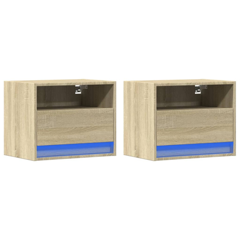 Wiszące szafki nocne z LED, 2 szt., dąb sonoma