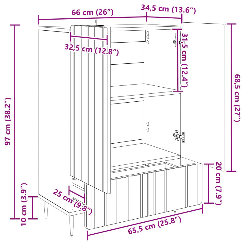 Bufet Betonowy szary 66 x 34,5 x 97 cm Drewno inżynieryjne