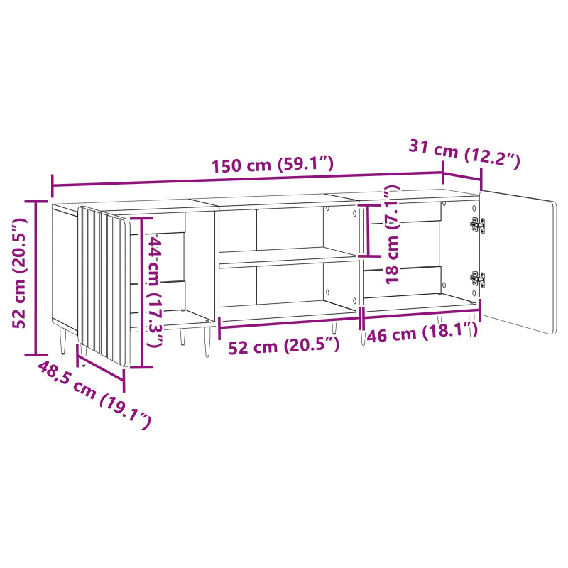 Szafka pod telewizor Szary Sonoma 150 x 31 x 52 cm