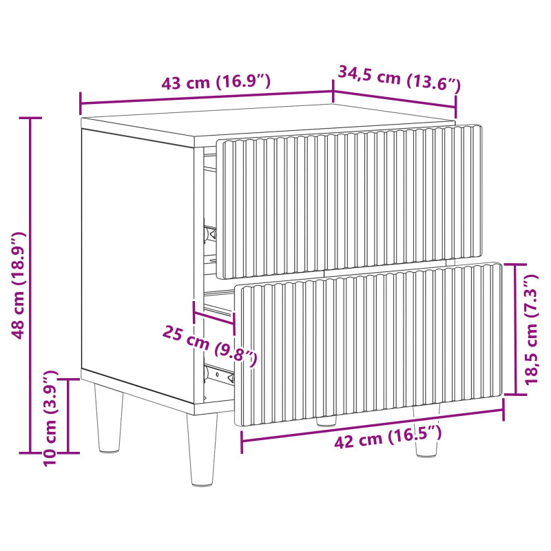 Szafka Nocna 2 pcs Biały 43 x 34,5 x 48 cm Drewno inżynieryjne