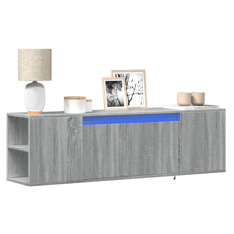 Ścienna szafka TV z LED, szary dąb sonoma, 135x31x39,5 cm