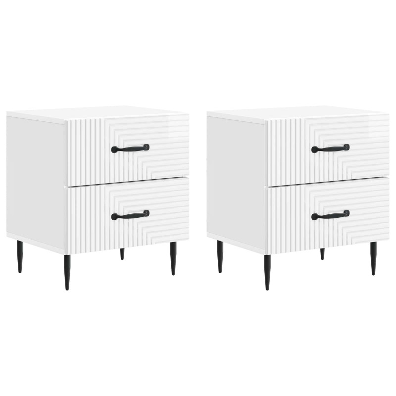 Szafka Nocna 2 pcs Biały wysoki połysk 43 x 34,5 x 47,5 cm