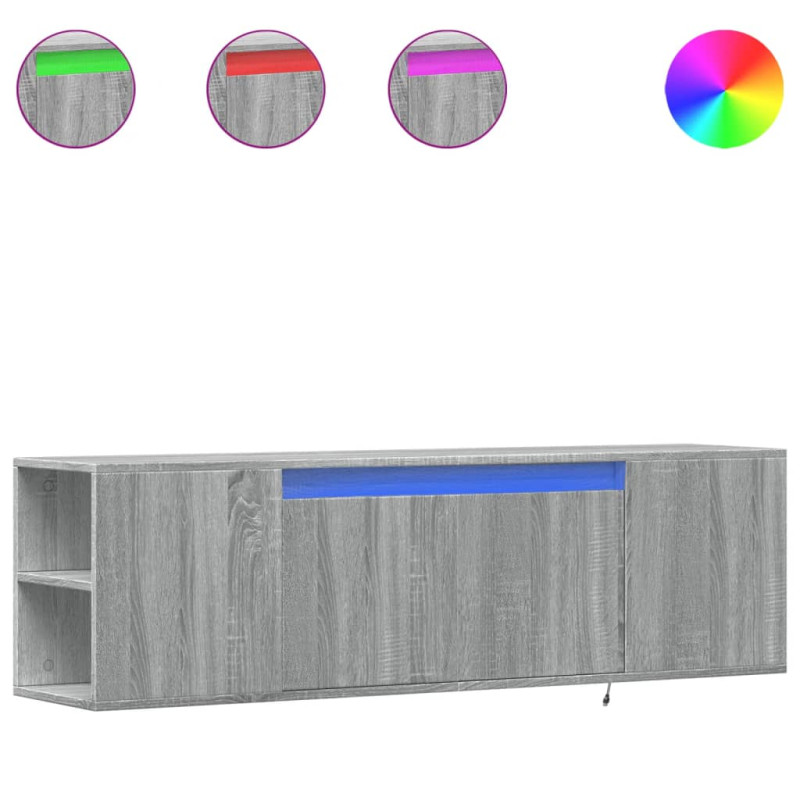 Ścienna szafka TV z LED, szary dąb sonoma, 135x31x39,5 cm