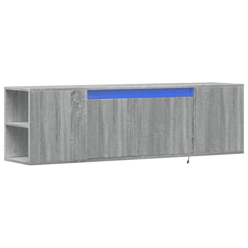 Ścienna szafka TV z LED, szary dąb sonoma, 135x31x39,5 cm