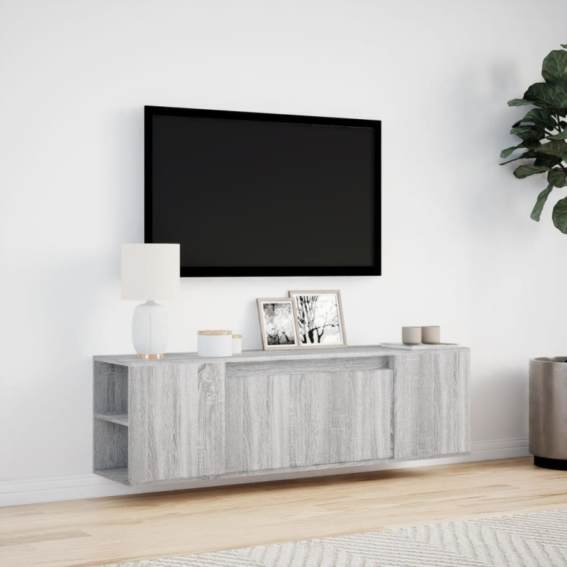 Ścienna szafka TV z LED, szary dąb sonoma, 135x31x39,5 cm