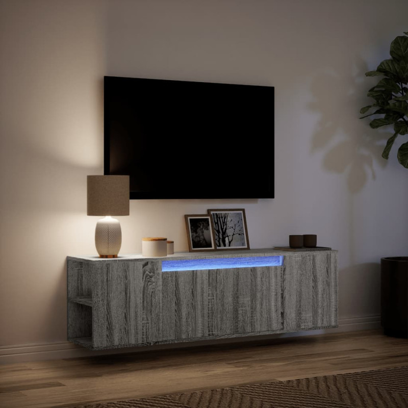 Ścienna szafka TV z LED, szary dąb sonoma, 135x31x39,5 cm