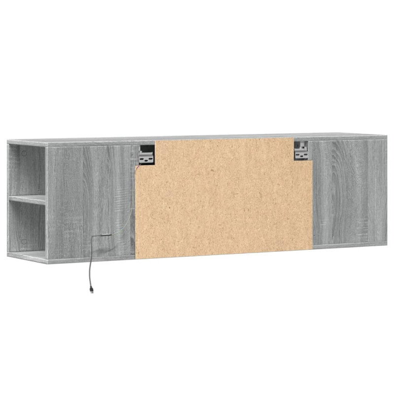 Ścienna szafka TV z LED, szary dąb sonoma, 135x31x39,5 cm