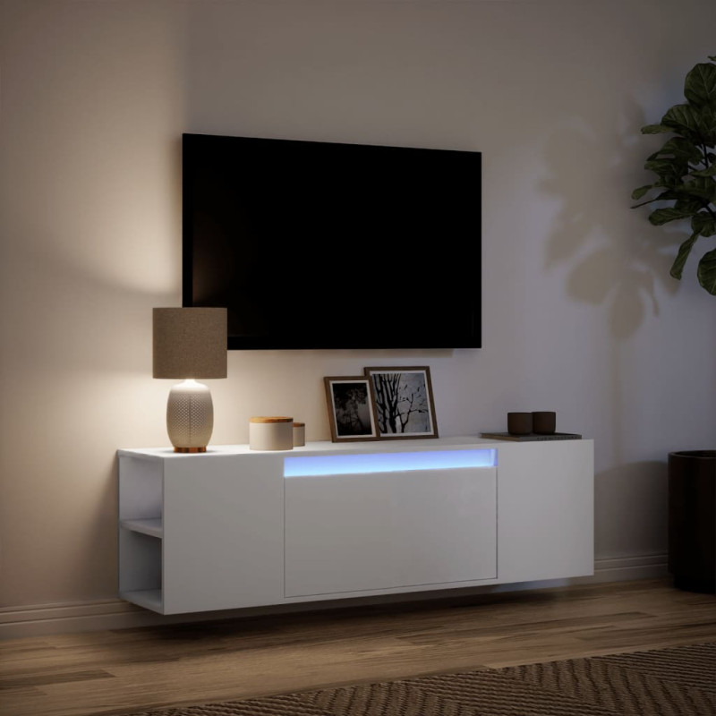 Ścienna szafka TV z LED, biała, 135x31x39,5 cm