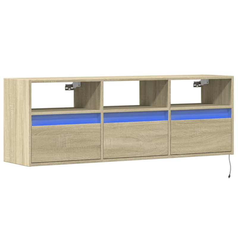 Ścienna szafka TV z LED, dąb sonoma, 130x31x45 cm