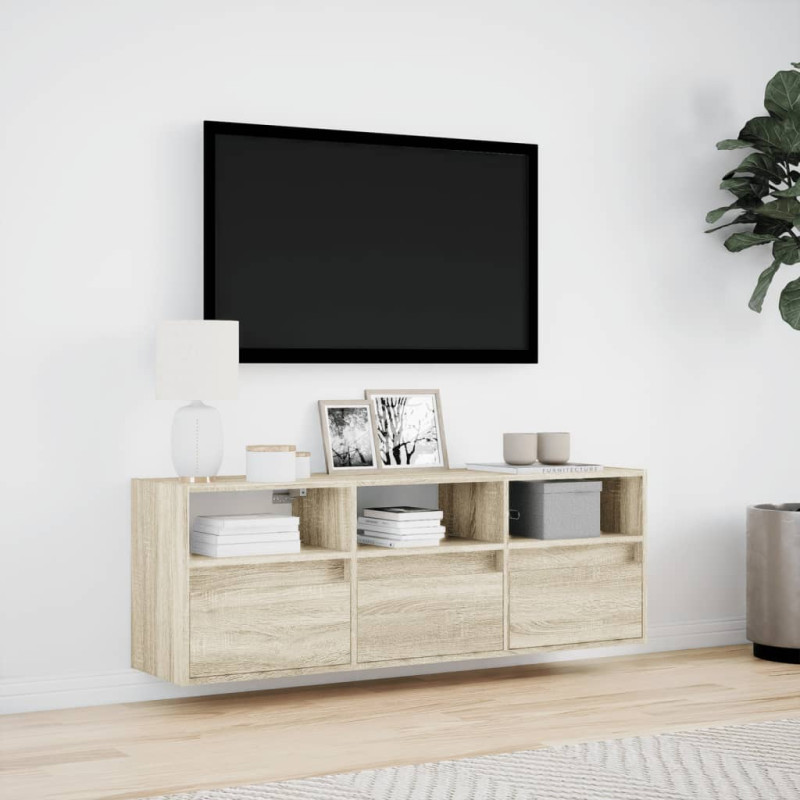 Ścienna szafka TV z LED, dąb sonoma, 130x31x45 cm