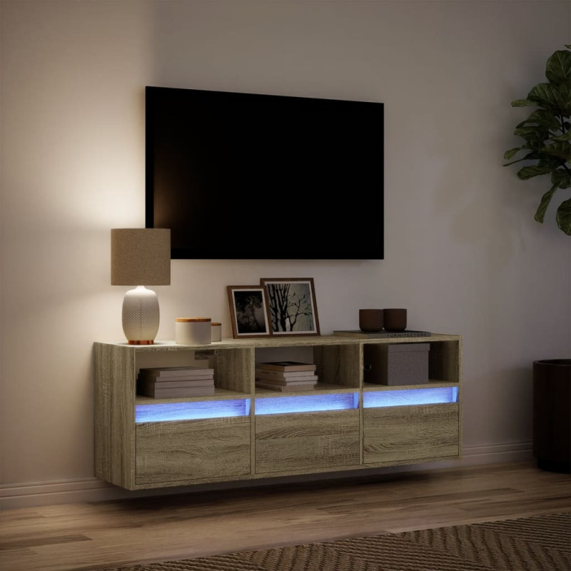 Ścienna szafka TV z LED, dąb sonoma, 130x31x45 cm