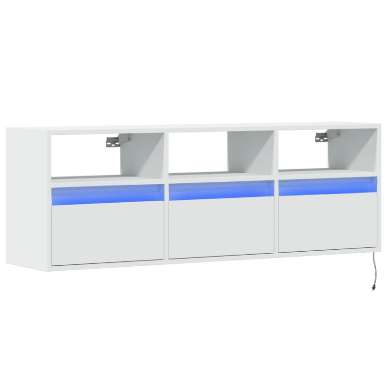 Ścienna szafka TV z LED, biała, 130x31x45 cm
