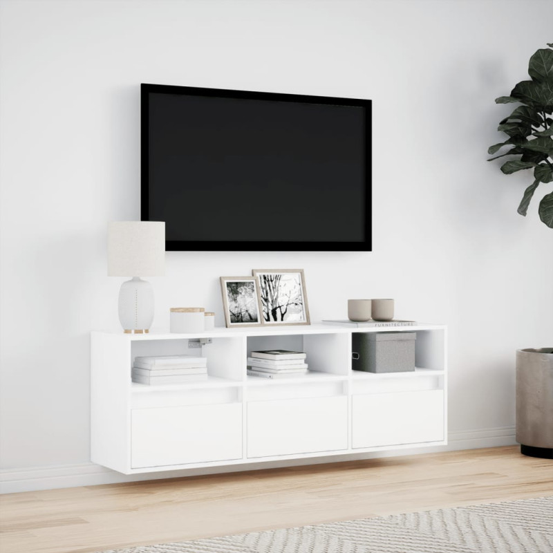 Ścienna szafka TV z LED, biała, 130x31x45 cm