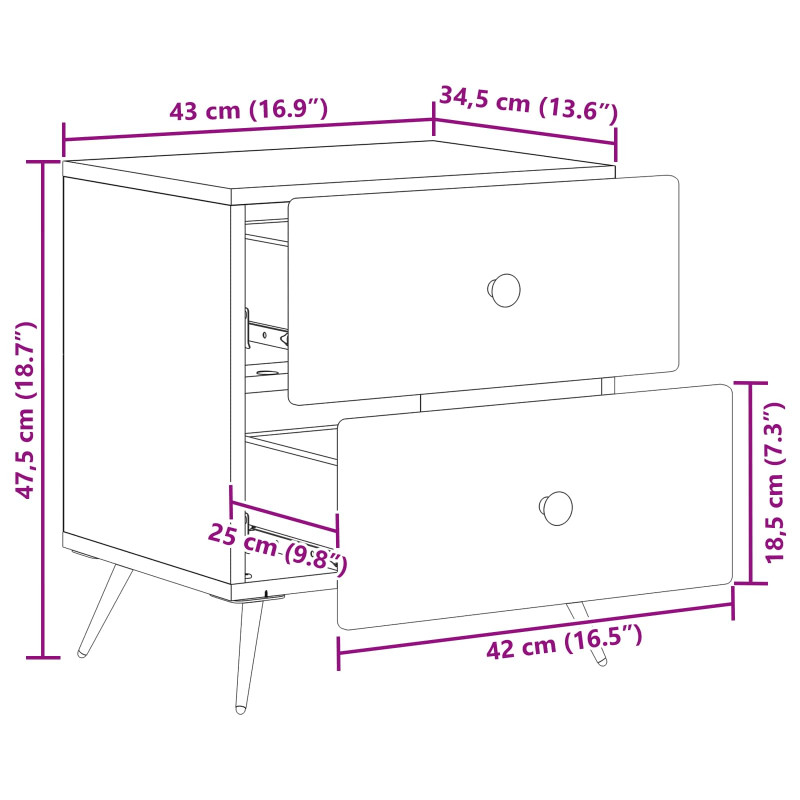 Szafka Nocna z szufladą 2 pcs Stare drewno 43 x 34,5 x 47,5 cm