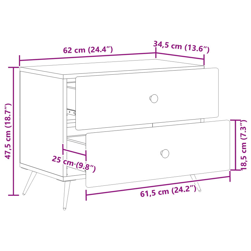 Szafka Nocna z szufladą Stare drewno 62 x 34,5 x 47,5 cm