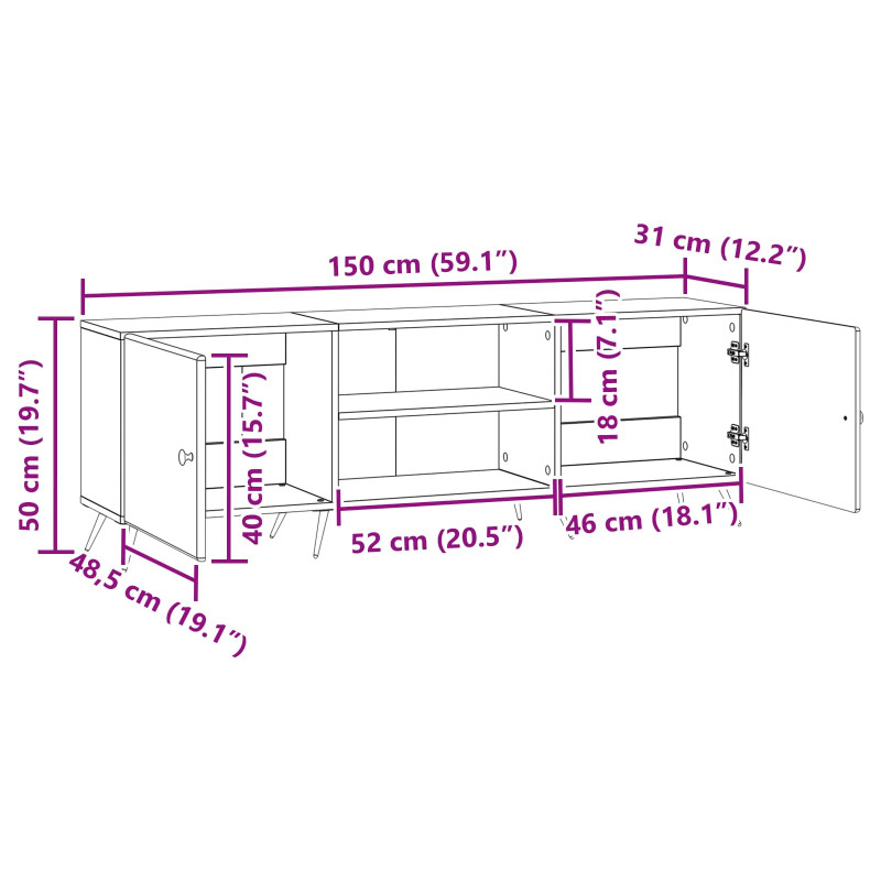 Szafka pod telewizor 150 x 31 x 50 cm Szary Sonoma