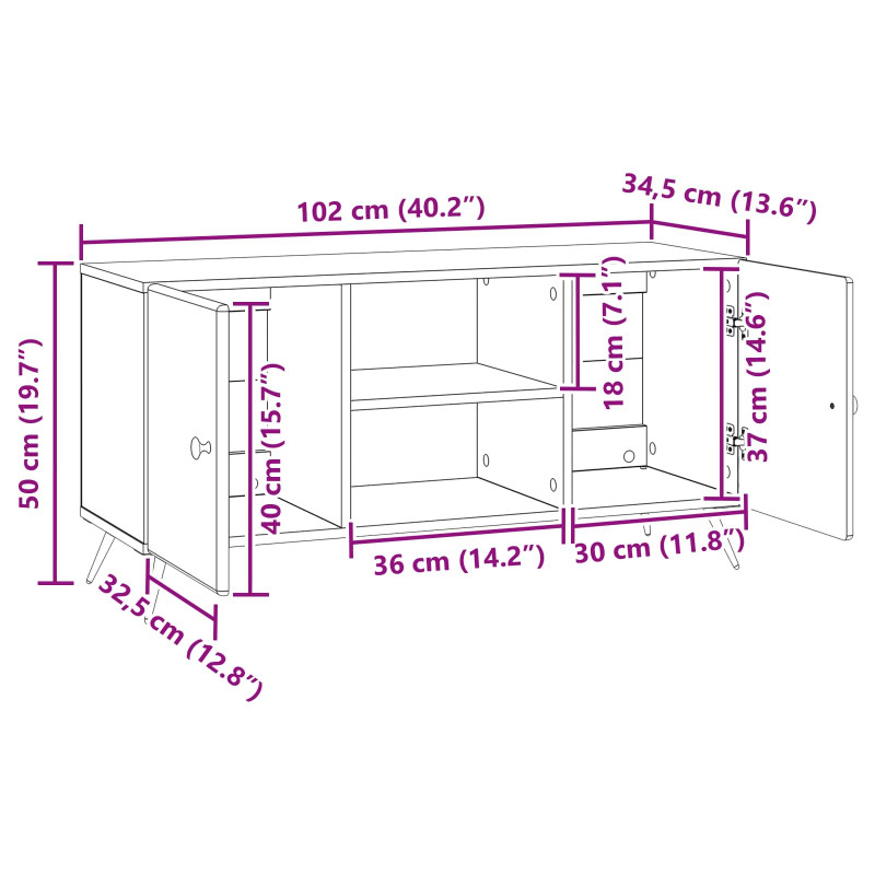 Szafka pod telewizor Szary Sonoma 102 x 34,5 x 50 cm
