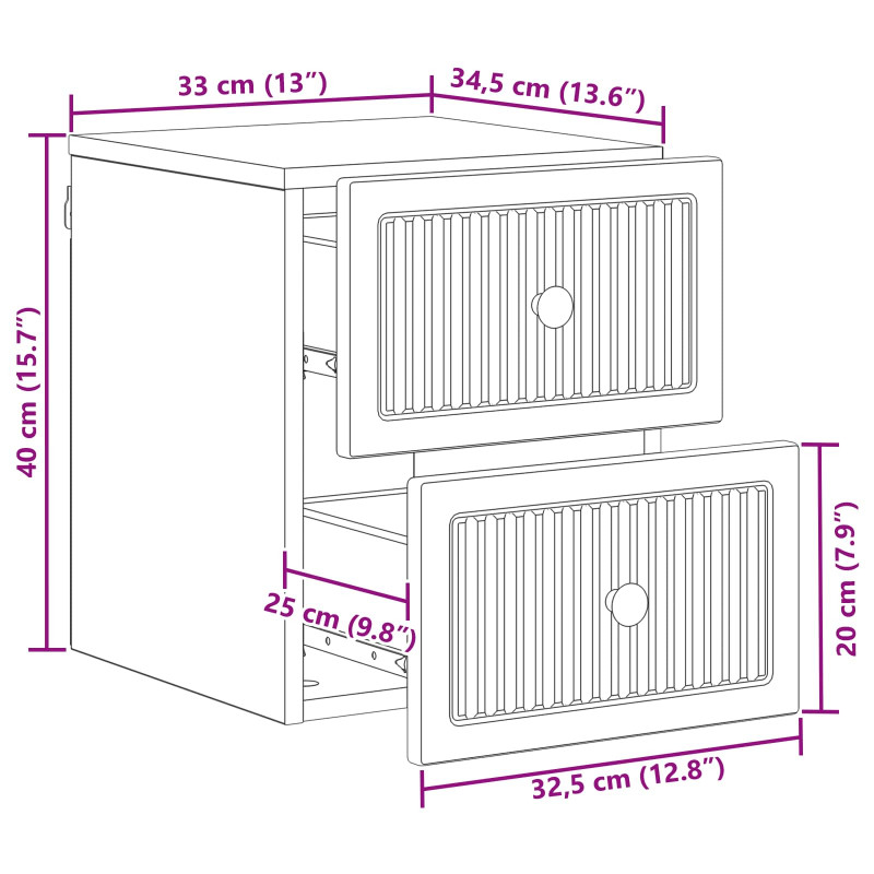 Wisząca Szafka Nocna 2 pcs Stare drewno 33 x 34,5 x 40 cm
