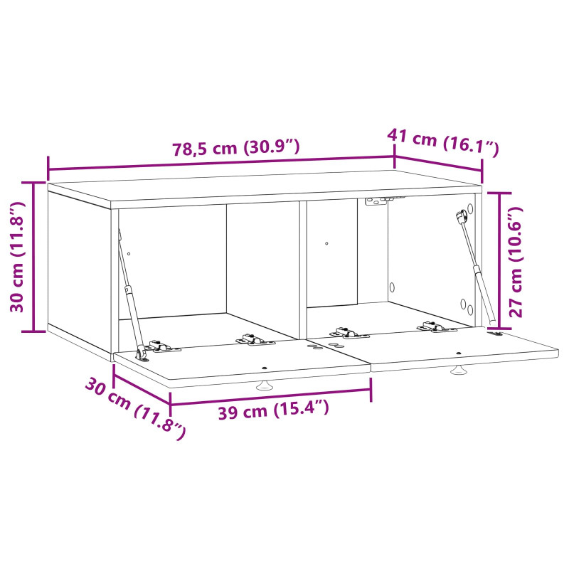 Szafka RTV montowana na ścianie Szary Sonoma 78,5 x 41 x 30 cm