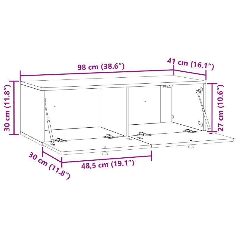 Szafka RTV montowana na ścianie dąb Sonoma 98 x 41 x 30 cm