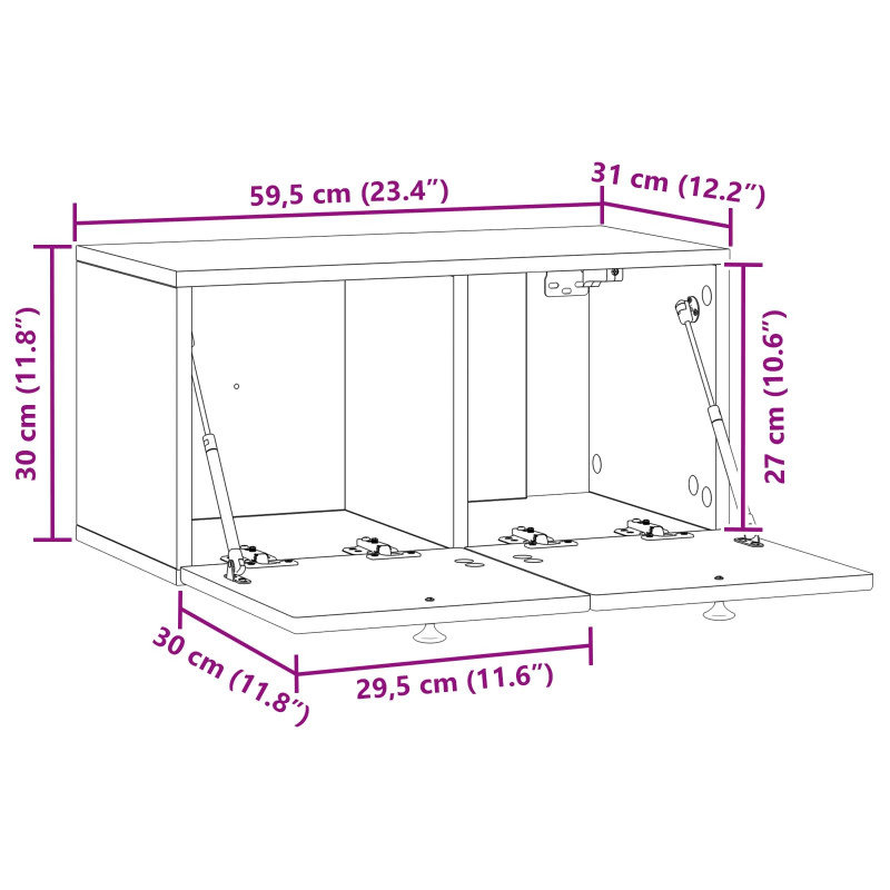 Szafka RTV montowana na ścianie dąb Sonoma 59,5 x 31 x 30 cm