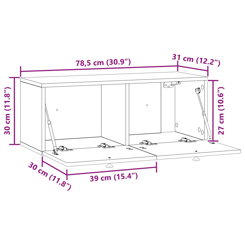 Szafka RTV montowana na ścianie Dąb wędzony 78,5 x 31 x 30 cm