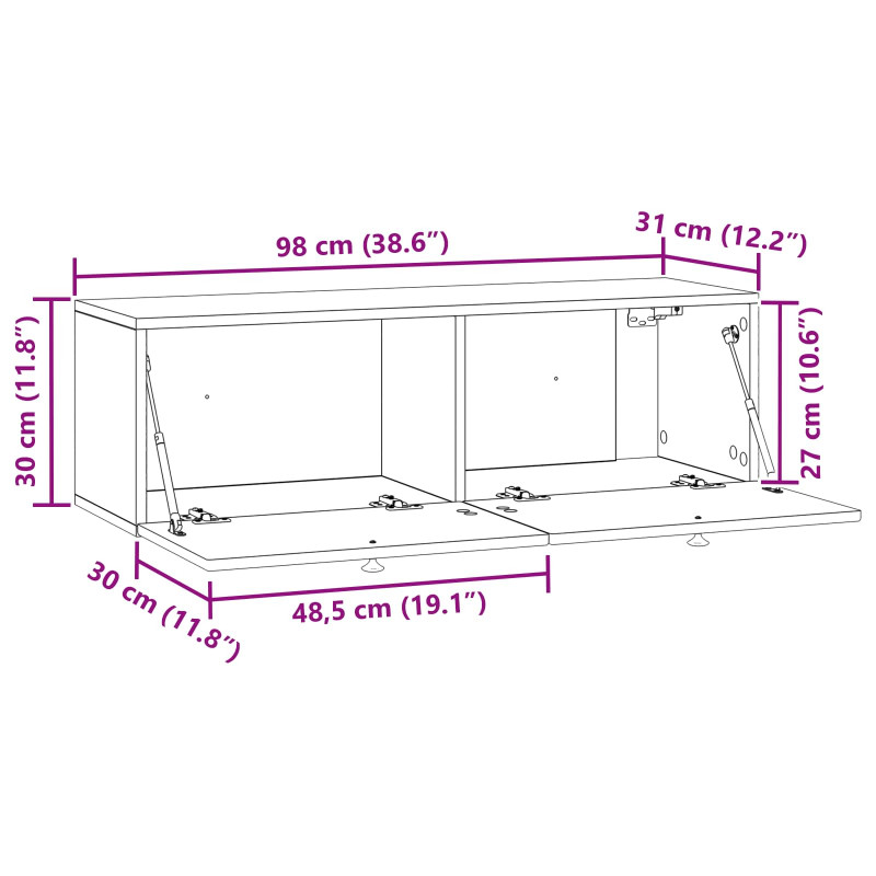 Szafka RTV montowana na ścianie Stare drewno 98 x 31 x 30 cm
