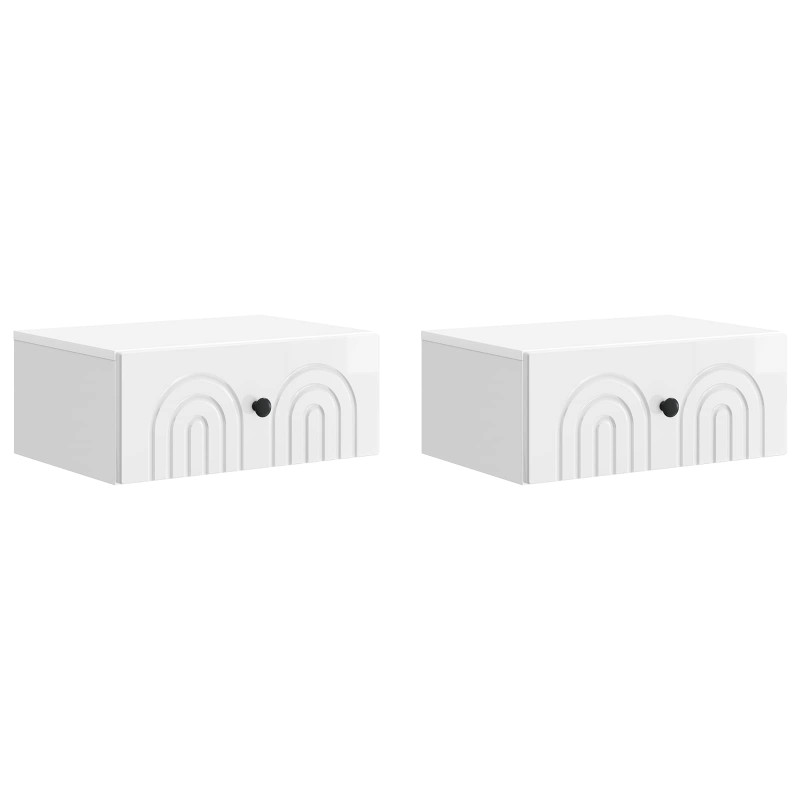 Wisząca Szafka Nocna z szufladą 2 pcs Biały wysoki połysk