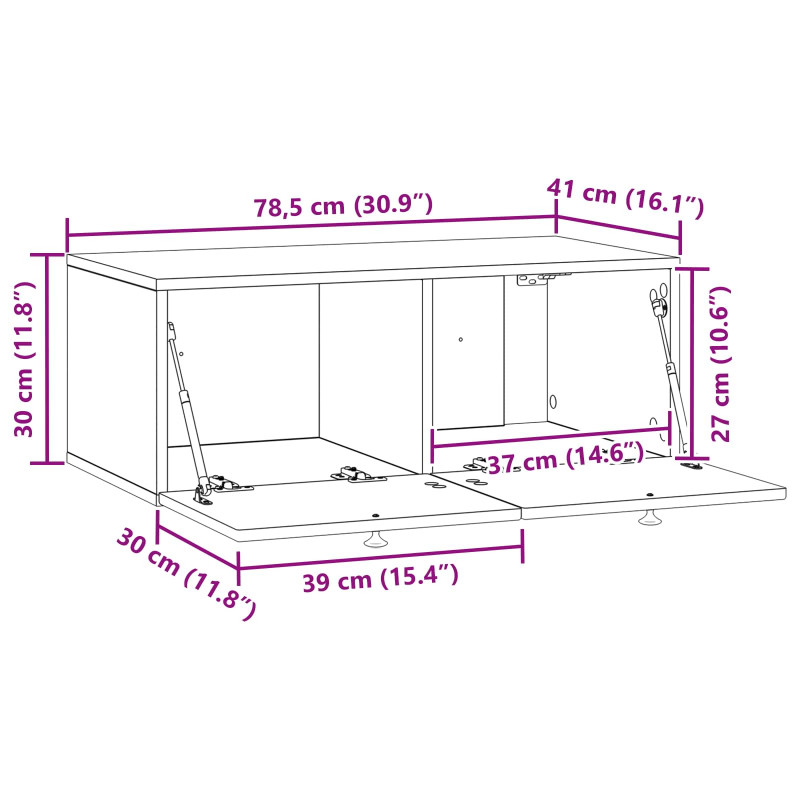 Szafka RTV montowana na ścianie Szary Sonoma 78,5 x 41 x 30 cm