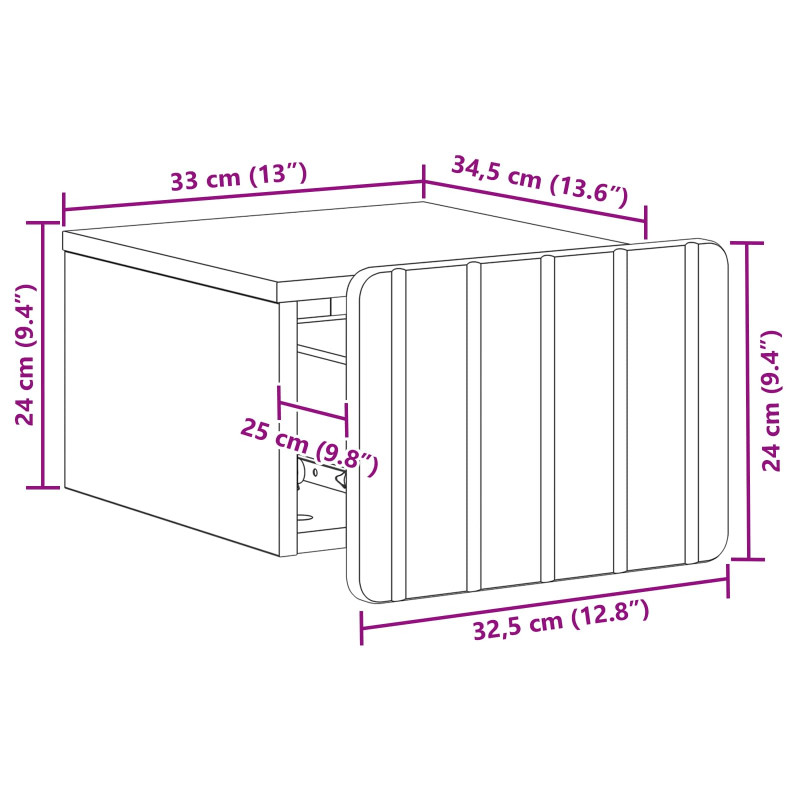 Wisząca Szafka Nocna 2 pcs Dąb wędzony 33 x 34,5 x 24 cm