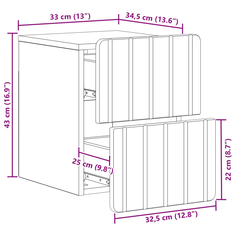Wisząca Szafka Nocna z szufladą 2 pcs Biały 33 x 34,5 x 43 cm