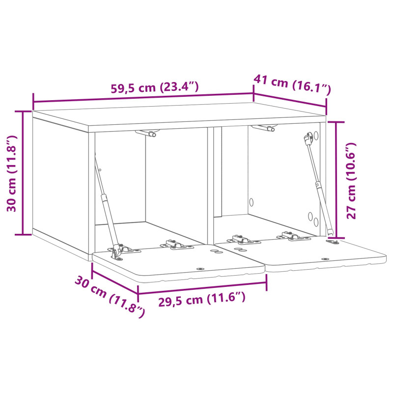 Szafka RTV montowana na ścianie dąb Sonoma 59,5 x 41 x 30 cm