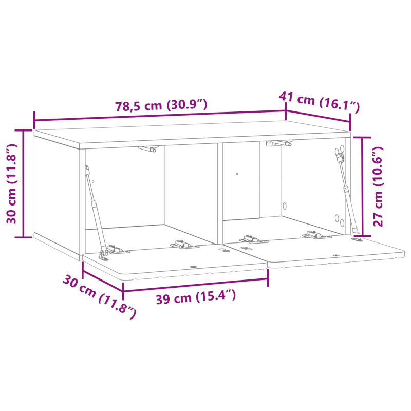 Szafka RTV montowana na ścianie Czarny 78,5 x 41 x 30 cm
