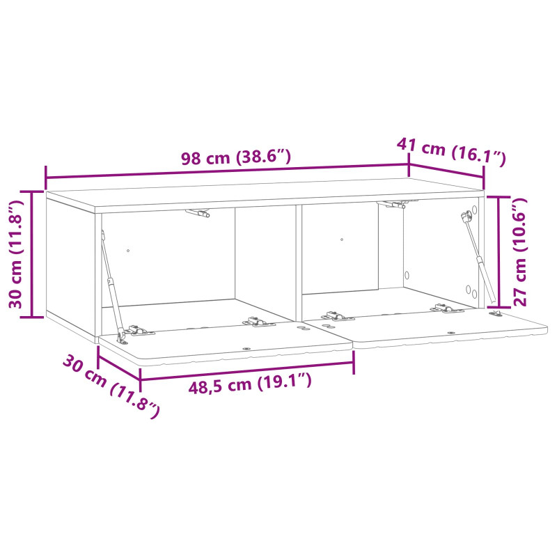 Szafka RTV montowana na ścianie Dąb wędzony 98 x 41 x 30 cm