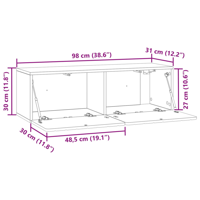 Szafka RTV montowana na ścianie Stare drewno 98 x 31 x 30 cm