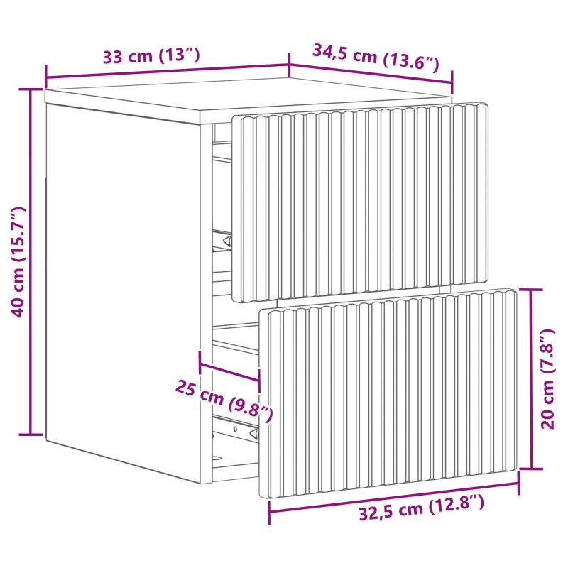 Wisząca Szafka Nocna 2 pcs Dąb wędzony 33 x 34,5 x 40 cm